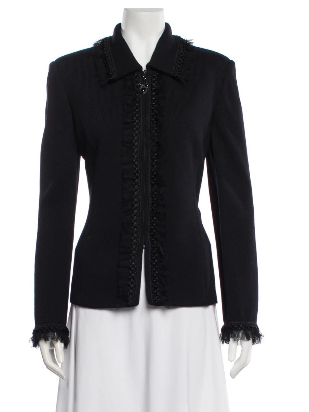 St. John Collection Vintage Black Santana Tulle Knit Zip Jacket Cardigan Sz 2 S